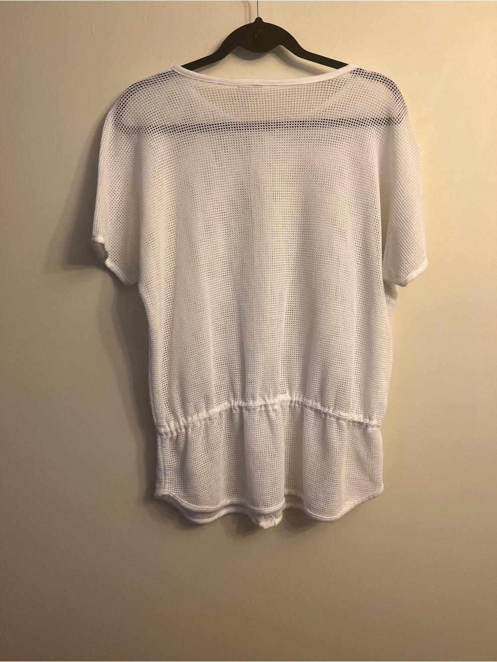 White Short-Sleeve Button-Front Drawstring Mesh Top/Bathing Suit Cover - Picture 8 of 8